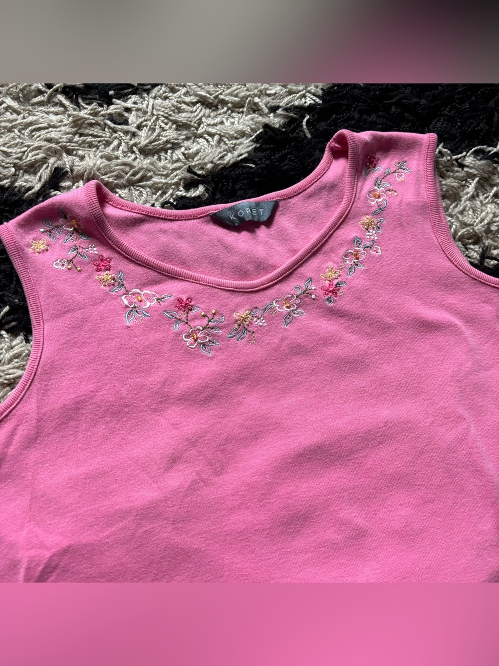 Koret Cottagecore Floral Embroidered Neckline Pink Fairycore Tank Top